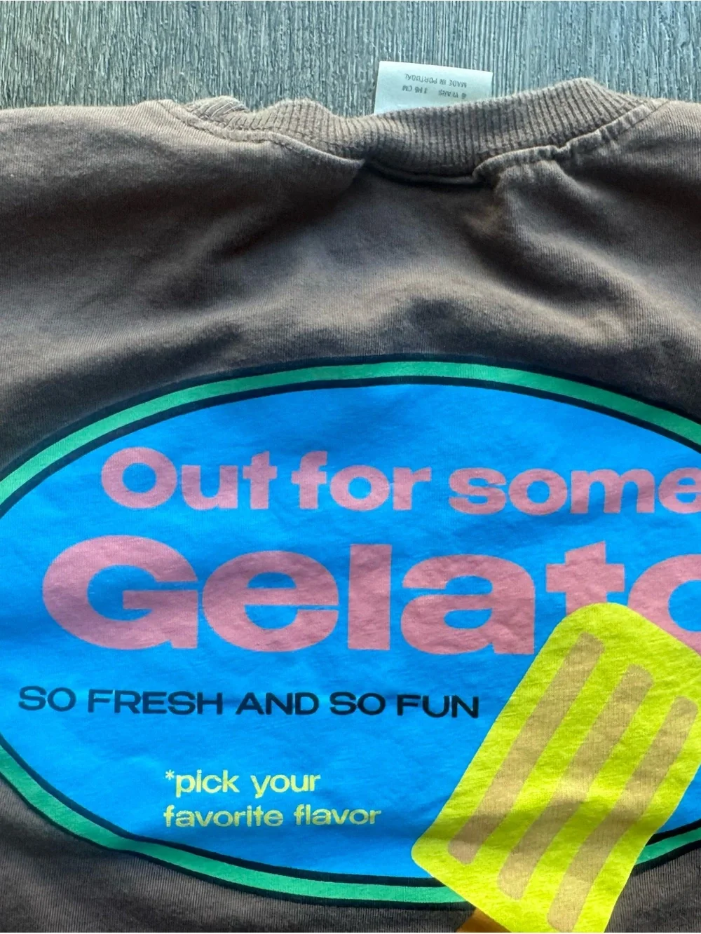 Zara Brown Tee with Blue & Pink Gelato Graphic - Picture 2 of 4